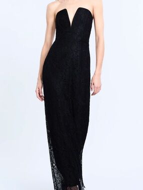 BCBGMaxAzria Black Strapless Lace Column Gown